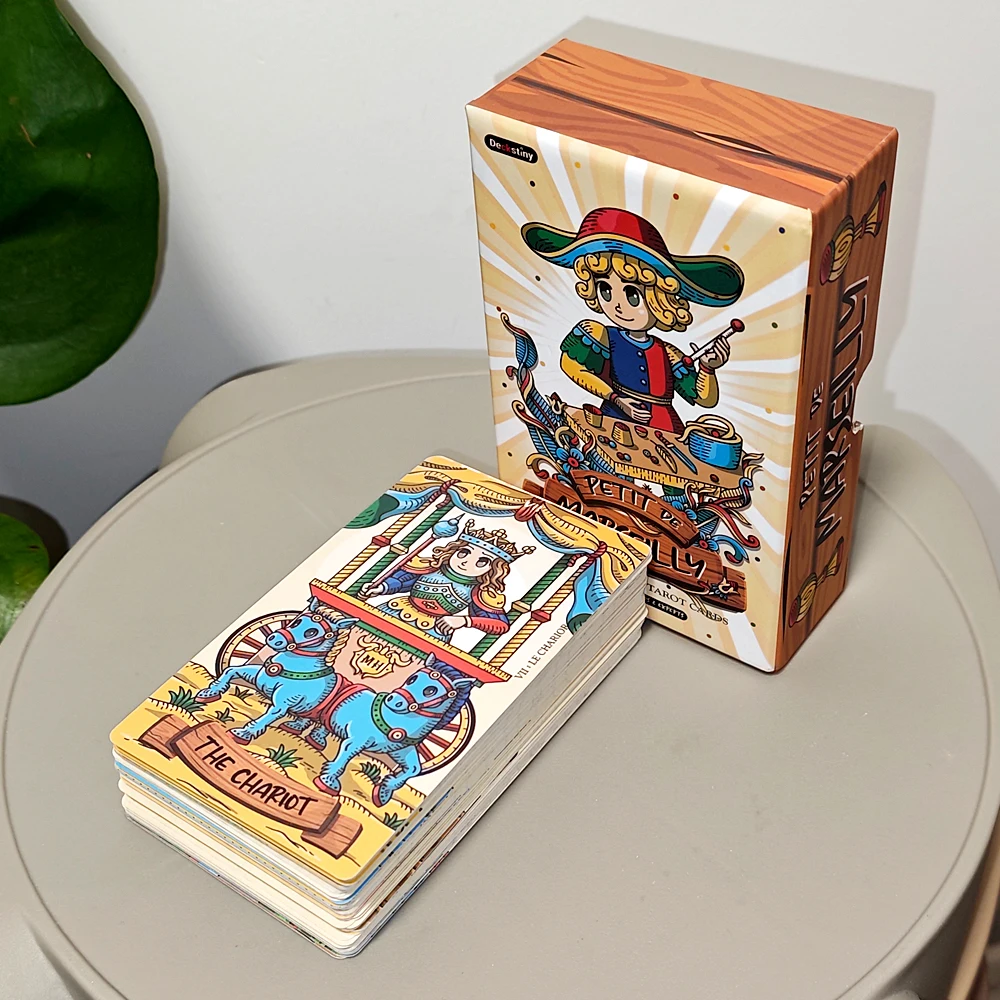 12*7cm Petit De Marseilly Tarot Deck, 78 Pcs Cute Chibi Marseille Tarot Cards in Rigid Box Double-embossed Cardstock