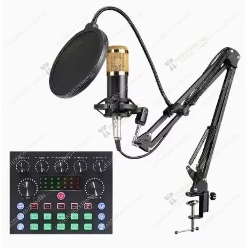 BM800 Microphone Kit with V8 Sound Card Suspension Scissor Arm Shock Mount and Pop Filter for Studio Recording Podcast Equipment