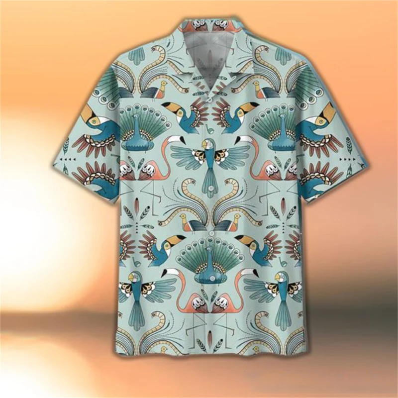 Camisa de talla grande para hombre, blusa hawaiana con estampado de flamenco en 3D, camiseta de manga corta Harajuku, blusa informal de playa, Tops de calle