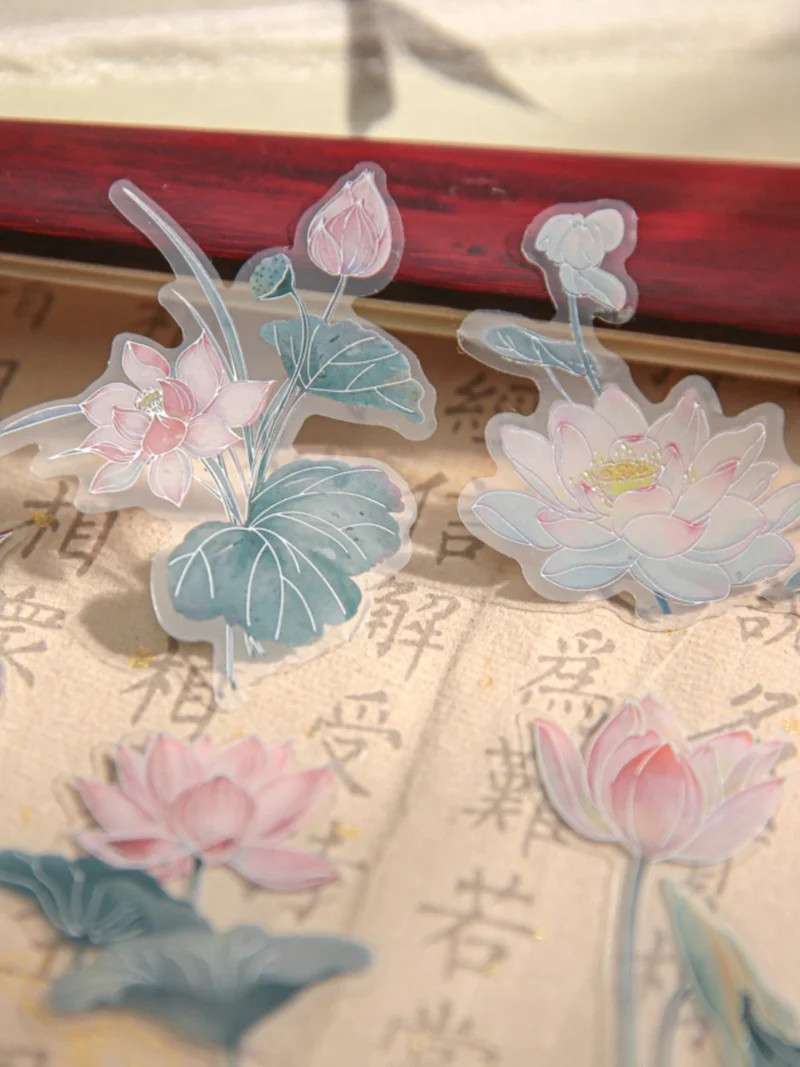 New 30sheets/Pack Vintage Lotus Sticker Scrapbooking Label Diary Notebook Decorative Stickers Phone Case Decor Decal DIY Toys