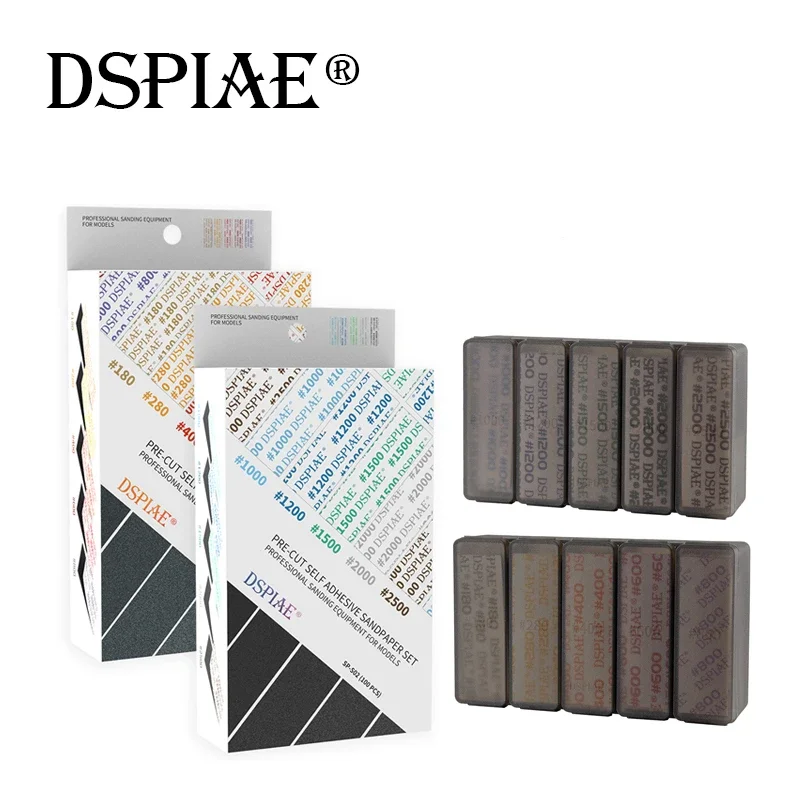 DSPIAE SP-S01 SP-S02 Pre-Cut Self Adhesive Sandpaper Set 100PCS 180-2500 Polishing Abrasive Paper Sanding Tools for Model Making