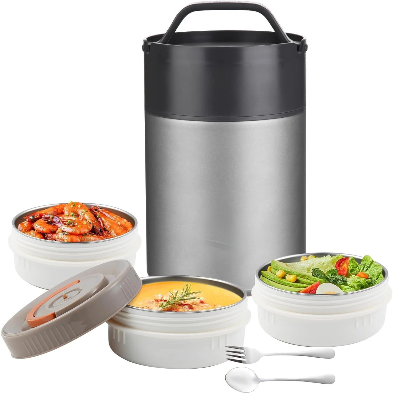 

Essential Gray Large Insulated Stackable Stainless Food Containers - Ideal for Daily Office and Outdoor Adventures! Generous 63o