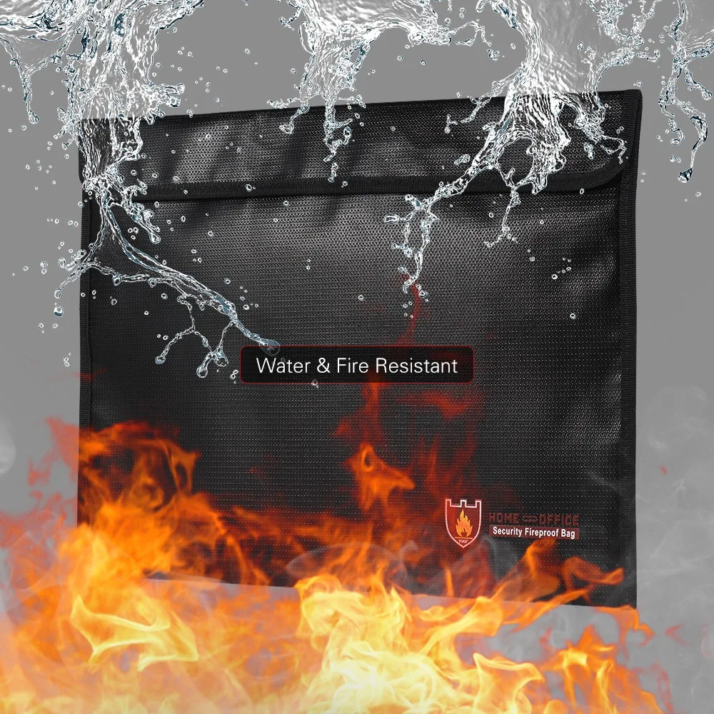 Fiberglas Fireproof Document Bag Water Proof Zipper Closure Document Holder Pouch Multifuctional Silicone Coated