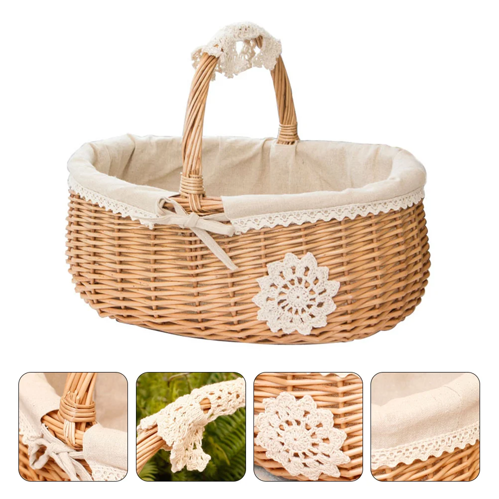 

Wicker Storage Basket Baskets for Shelves Shopping Flower Handmade Cotton Outdoor Decorative Fruit Baby Container Willow