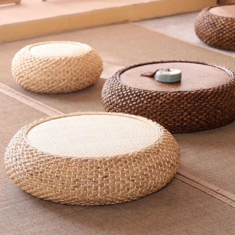 

Manal cushion Natural Weave Straw Pouf Tatami Mat Round Floor Cushions Rattan Futon Meditation Worship Cushion Yoga Japanese