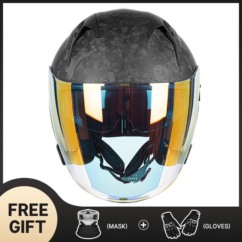 

High-Fidelity Forged Carbon Fiber Three-quarters Helmet DOT Certified Designed to Reduce Wind Resistance Ideal for Sport-Touring