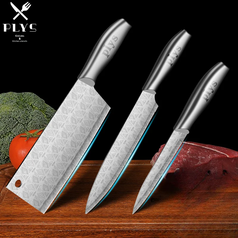 All-steel Damascus pattern kitchen knife household chef knife fruit knife set sharp kitchen knives