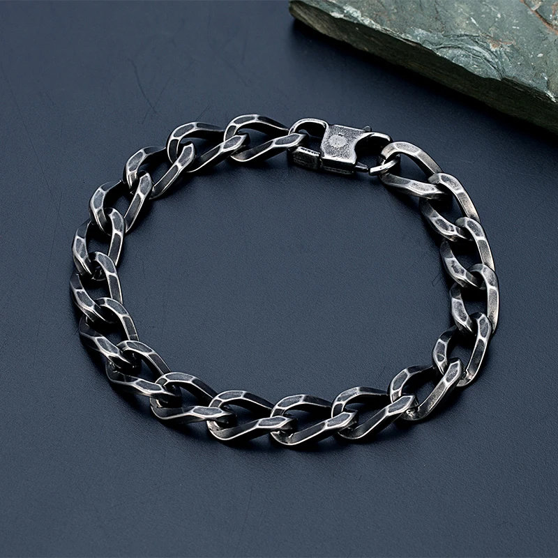 Hip Hop Cuban Chain Vintage Bracelet For Men 9mm Six sided Grinding Stainless Steel Bangle Trend Male Fashion Hand Jewelry Gifts