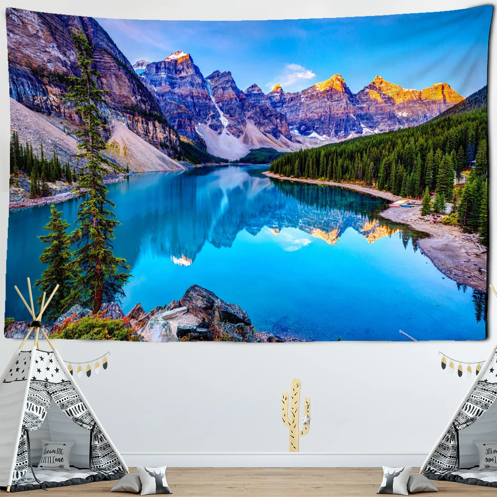 Landscape Painting Tapestry Wall Hanging Colorful Natural Scenery Bohemian Travel Mattress Studio Living Room Art Decoration