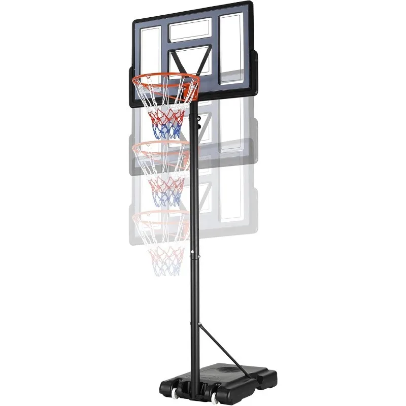 

4.4-10ft Adjustable Height Basketball Hoop Outdoor, Portable Basketball Goal, 44in Shatterproof Backboard, Fillable Base, 2 Port