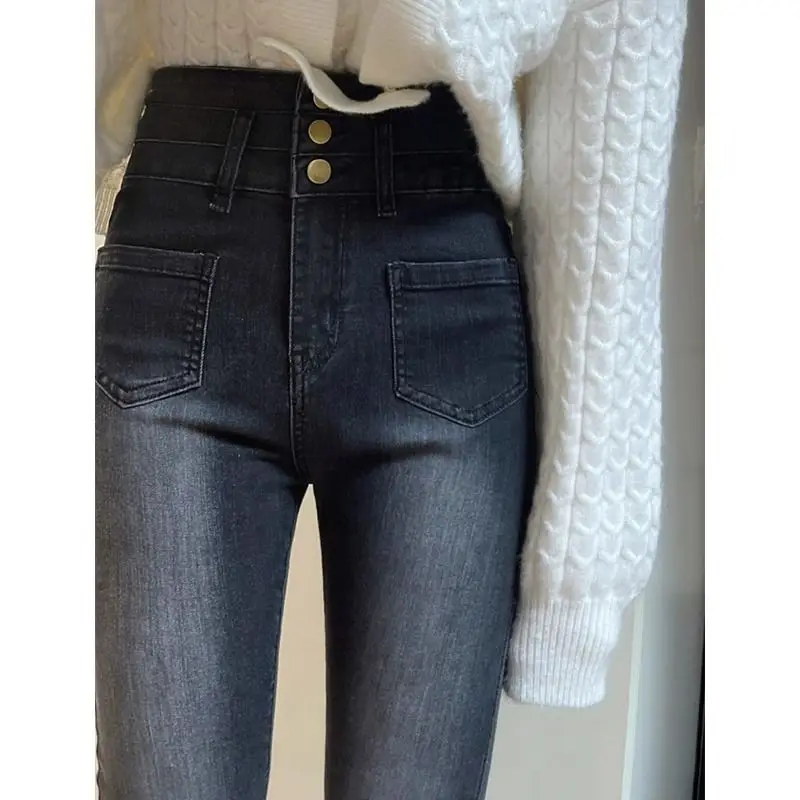 Y2K – jean noir Micro évasé pour femmes, taille haute, ceinture élastique, coupe cintrée, pantalon évasé de printemps en forme de poire