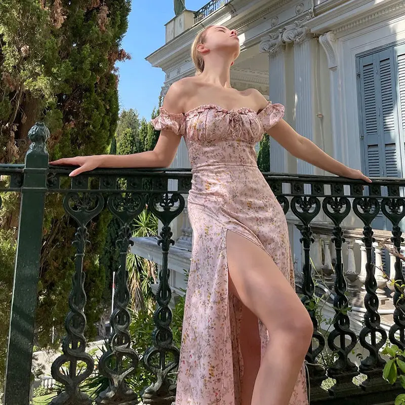 

2022 new women dresses summer European American women's clothing commuting irregular split agaric fringe floral my Summer dress