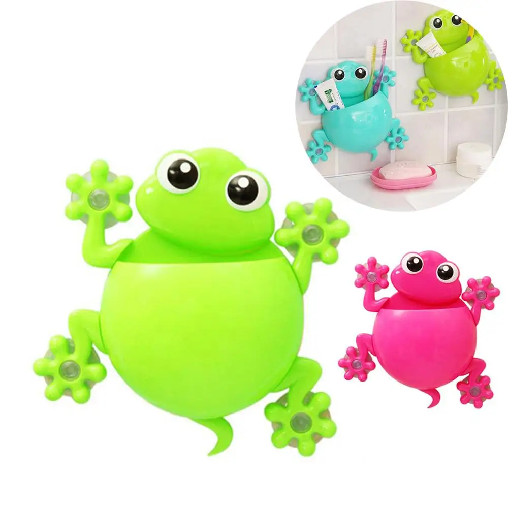 Toothbrush holder children frog cute cartoon household bathroom toothbrush holder wall-mounted suction cup toothpaste storage