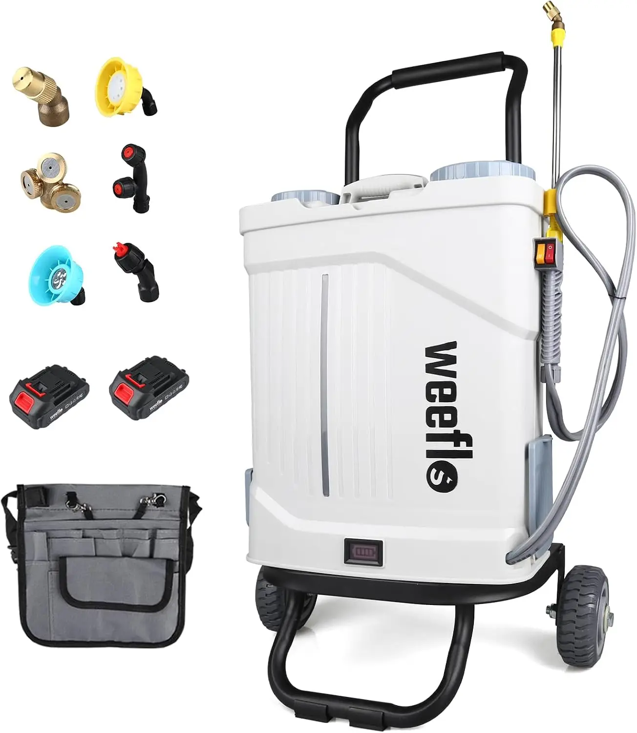 Battery Powered Backpack Sprayer 4 Gallon Electric Wheeled Cart 100 PSI High Pressure 2X 21V Rechargeable Batteries Garden Spray