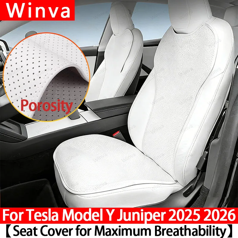 

For Tesla Model Y 2025 2026 Breathable Seat Cushion Pad Anti-Slip Car Seat Cover Split Design Ventilation Comfort Nappa Leather