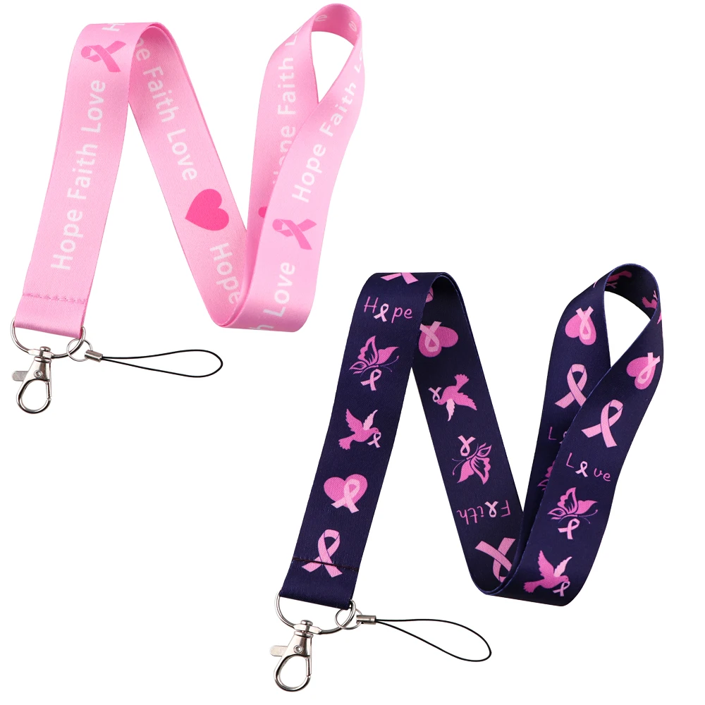 LX1234 Breast Cancer Care Women Lanyard for Key Neck Strap Card ID Badge Holder Key Chain Key Holder Keyring Accessories