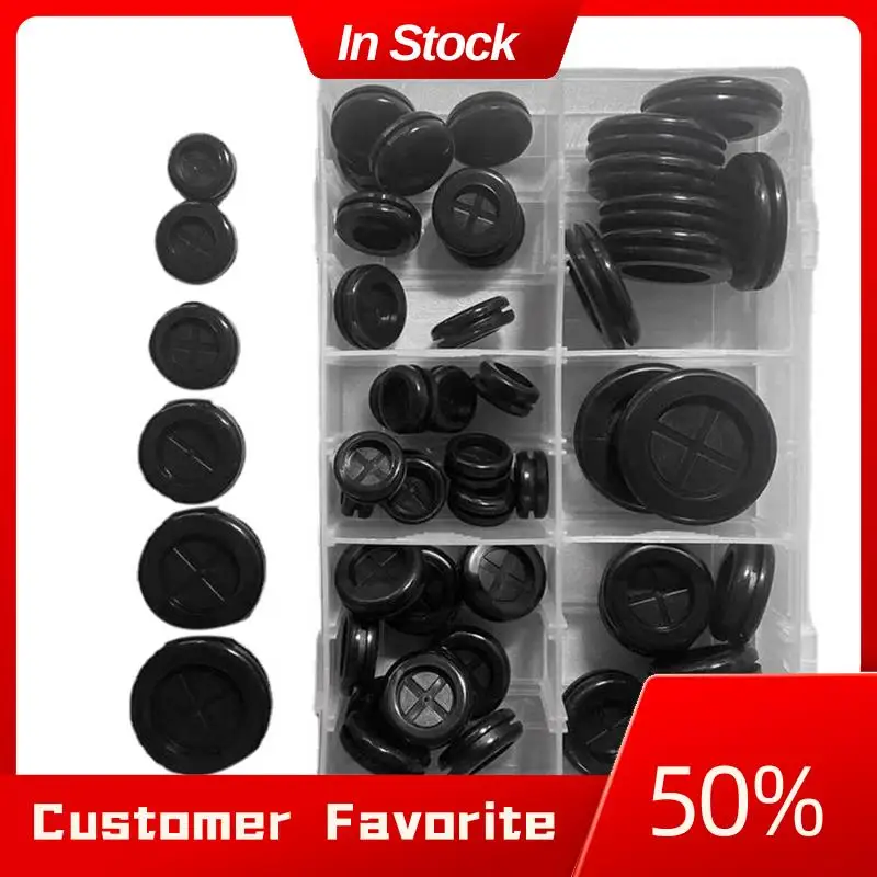 AT03 Top 52 Piece Round Rubber Grommet Kit Two-Sided Hole Plug Black Rubber For Protecting Wires For Wire Plug, Cable, Plumbing