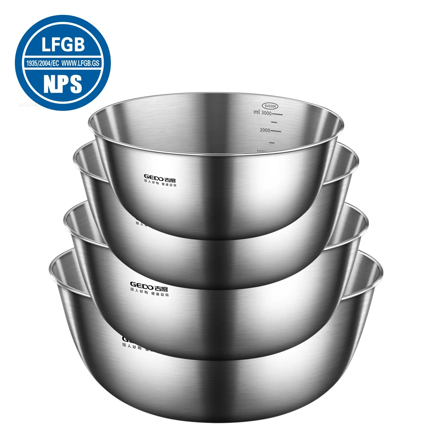 

LFGB Certification 304 Stainless Steel Salad Basin Ultra Thick Kitchen Fruit Washing Tool Food Container with Accurate Scale