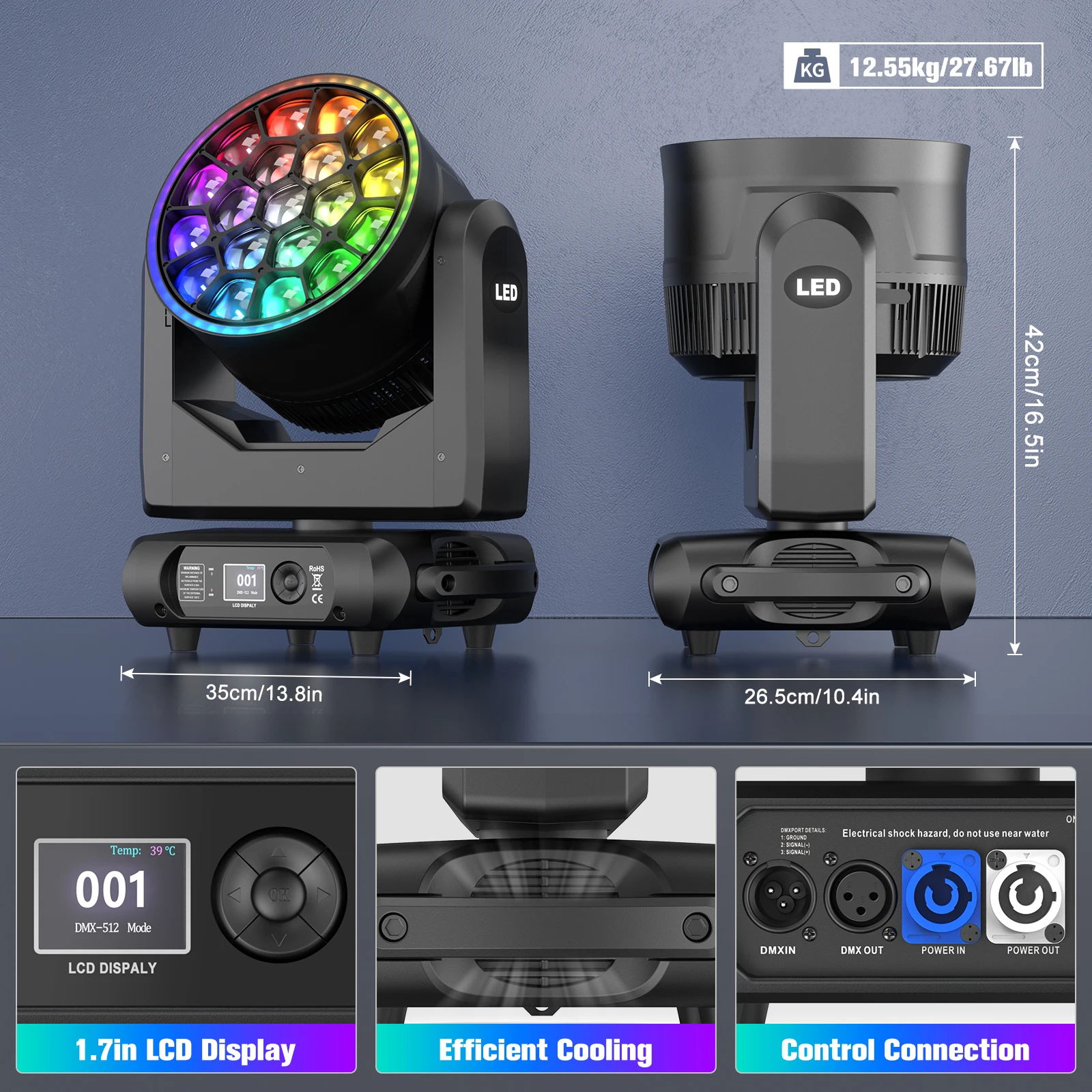 

Somspot 19x15W LED Moving Head Light Beam RGBW 4in1 Focusing Lights Stage Effect Lighting for Disco Concert Theater Live Show