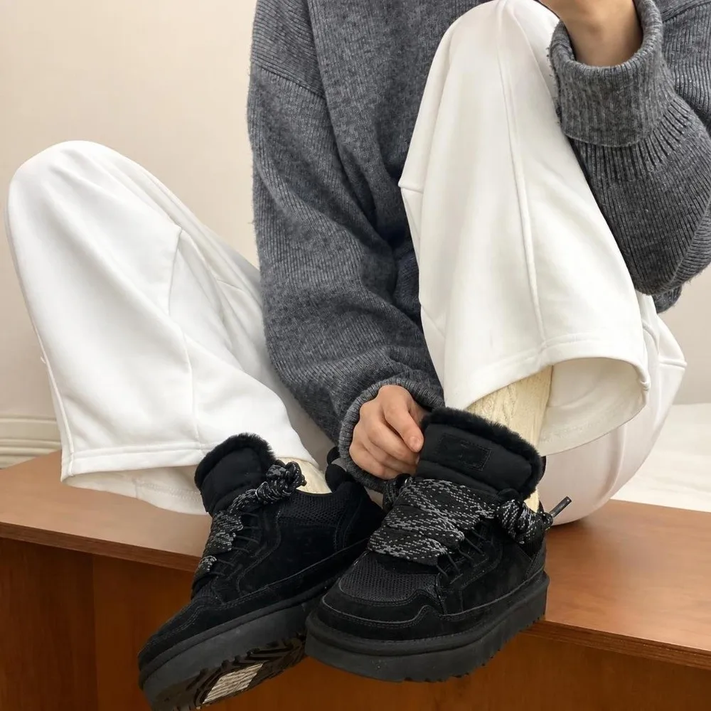 EVA Thick Sole Women Casual Cotton Shoes Non Slip Wool Lined Snow Boots Warmth Round Toe Lace Up Platform Casual Shoes image 5