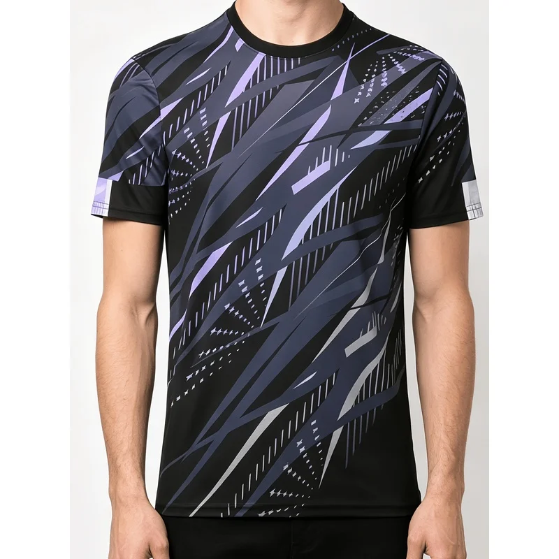 Print Design Not Textured Athletic Geometric Line Print Short Sleeve T Shirt Contrast Color Sharp Lines Sports Casual Wear Energ