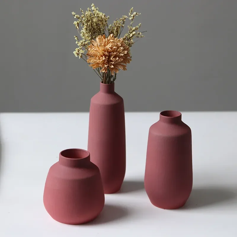 for Morandi Vase Creative Dried Flower Decoration Nordic Ins Style Living Room Dining Table TV Cabinet Ceramic Ornament Red