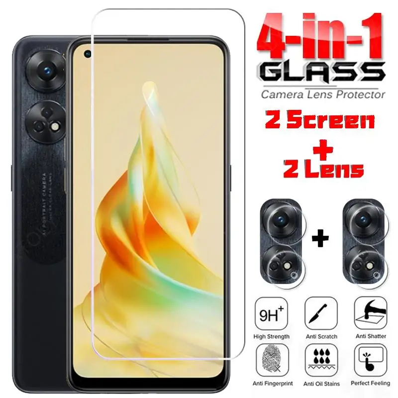 4IN1 For Oppo Reno8 T 4G Glass Reno8T 8 T 4G Tempered Glass 9H Full Cover Protective Phone Film Screen Protector For Reno8T 4G