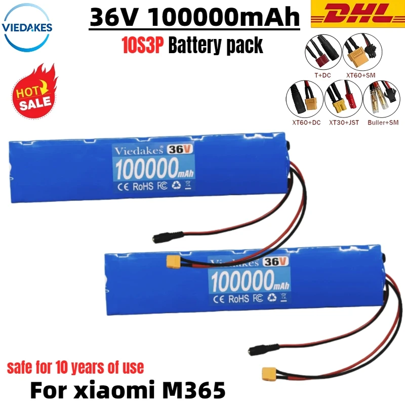 

VIEDAKES XT-60/T plug 10S3P 36V 100Ah 18650 rechargeable lithium-ion battery pack, built-in BMS circuit protection board