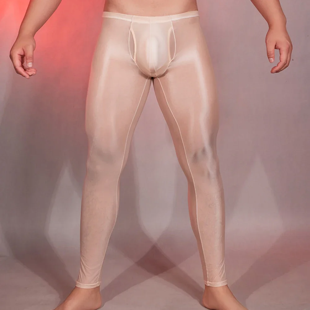 

1pc Sexy Men's Tights Leggings Oil Shiny Bulge Pouch Long Pant Skinny Underwear Lingerie Male Trousers Exotic Pants