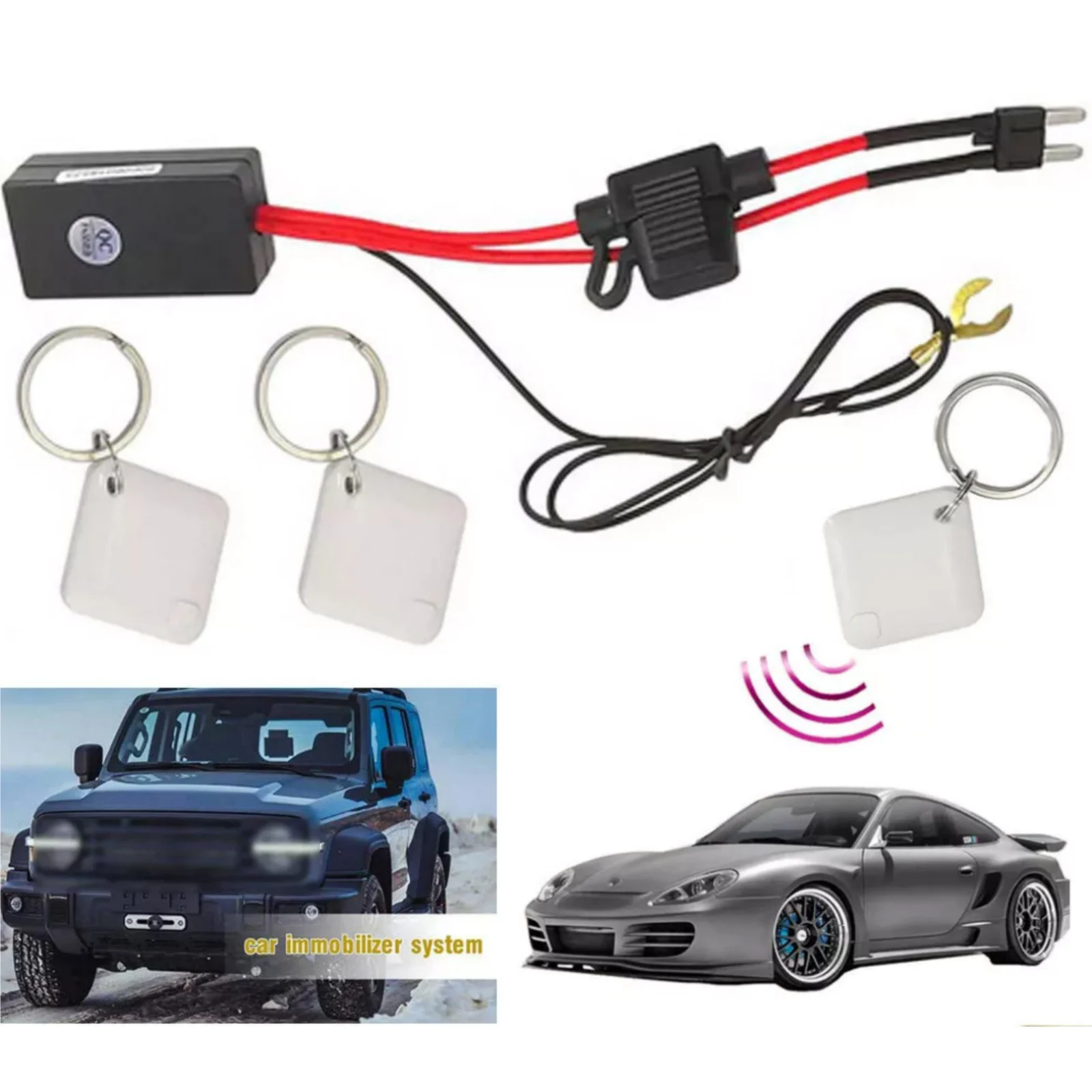 12V Car Anti-Theft Immobilizer System with 2 Remote Controls 433MHz Engine Lock Alarm Relay Cut Off Device Auto Accessories
