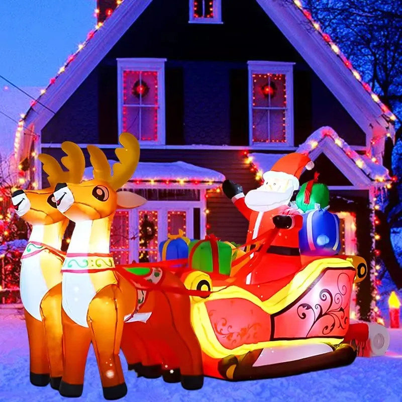 2.1M Christmas Decoration Inflatable Toys Elk Santa Claus Gift With LED Lights Xmas New Year Decor Outdoor Garden Party Props