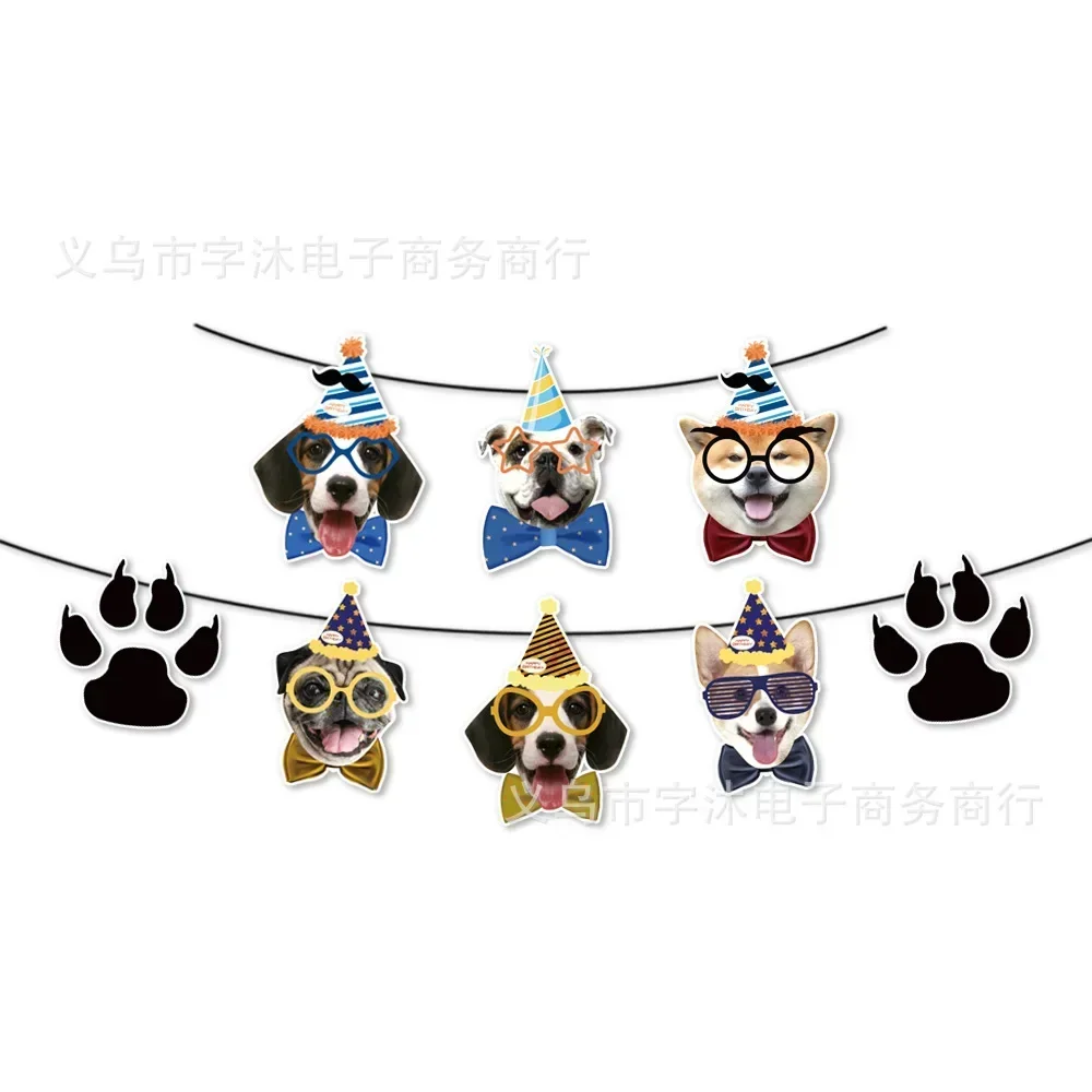 10pcs Cute Puppy Dog Theme Tableware Set Pet Dog Paw Paper Plates Cups Napkins Banner Happy Kids Birthday Party Supplies