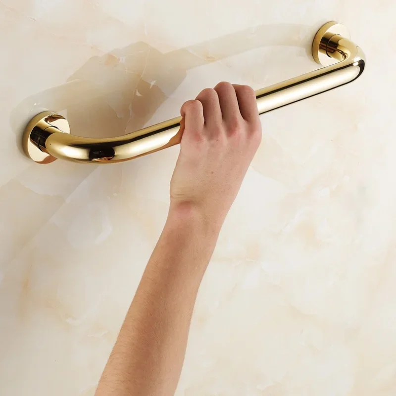 Gold Brass Grab Rail Wall Mounted Bathroom Armrest Bathtub Handrail Toilet Elderly Safety Support Bar