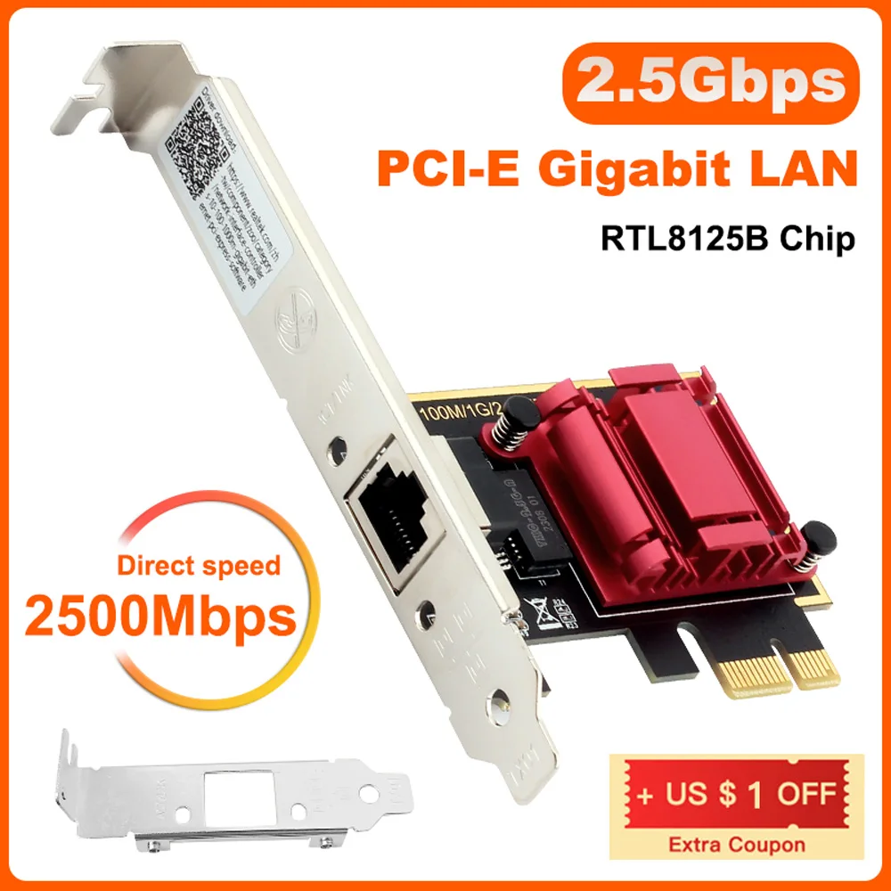 2.5G Pice To RJ45 Gigabit Network Card 10/100/1000Mbps RTL8125B Chip Ethernet Pci-e Wired RJ45 LAN Controller Adapter For PC