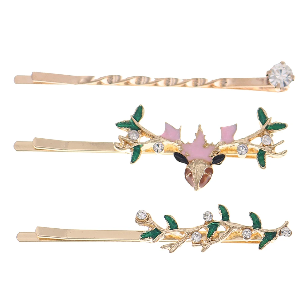 

3 Pcs Rhinestones Hairpin Elegant Accessories Women Side Clips Wedding Bride Golden Hairpins Metal Styling Tools