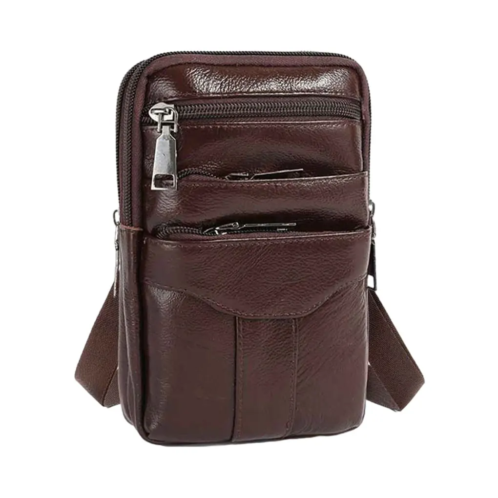 Sacs à bandoulière en cuir multi-poches pour hommes, sacs de ceinture polyvalents, sac de taille marron foncé, durable et doux au toucher