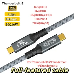 USB4 240w USB C to USB C Cable For Thunderbolt 4 Data Transfer and Charging For MacBook Pro/Air Dell or USB C Monitor