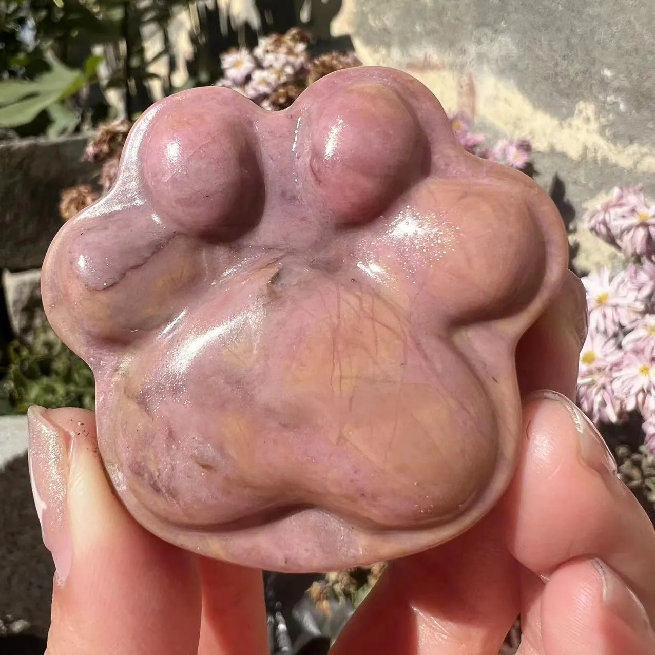 Natural rosy quartz Cat Paw Carving Quartz Crystal Healing Stone Blossom