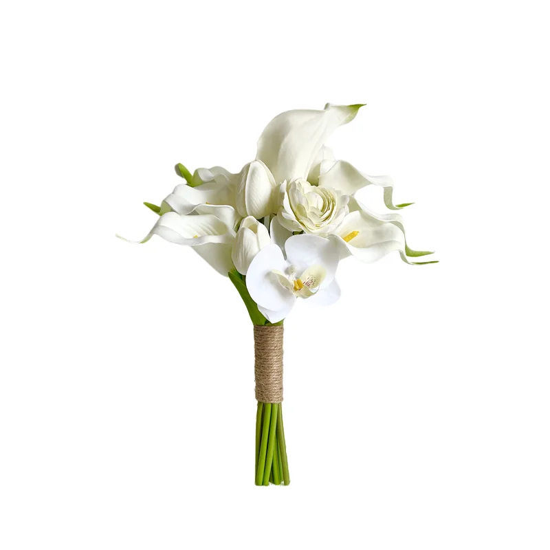 2023 New Wedding Accessories Pure White Tulip with Callas Small Bridesmaid Bouquet for Wedding Days Ramo de boda de novia