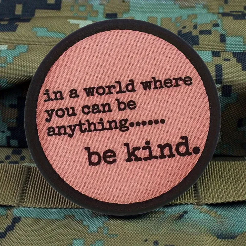 Pink Inspirational Quote Embroidered Patch Be Kind Motivational Saying Hook&Loop Armband for Clothing Backpacks Funny Badge