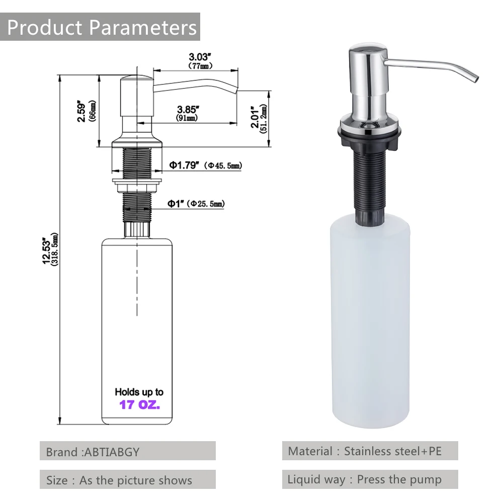 500ml Kitchen Sink Detergent Dispensers Stainless steel Head Liquid Dispenser Soap PE Bottle For Bathroom Soap Dispensers Chrome