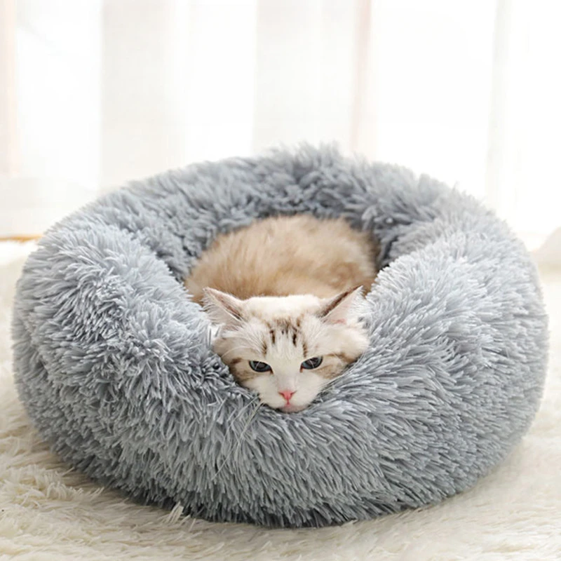 Winter warm cat bed plush soft comfortable round cat bed universal dog bed for all seasons dog mat anti slip deep sleep pet mat