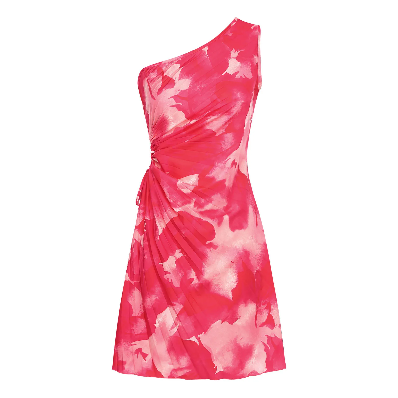 Summer Women's Tie Dye Holiday Dress Sleeveless Mini Dress Sundress Vacation Vestidos Cut Out Prom Gown One Shoulder Clothes