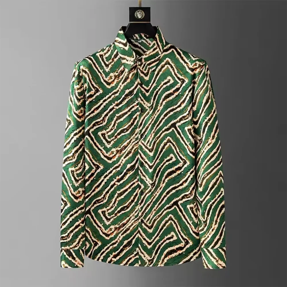 New Crown Printed Design Shirt Men's Long Sleeve Casual Shirt Light Luxury Fashion Pop Plus Men's Button Collar Shirt