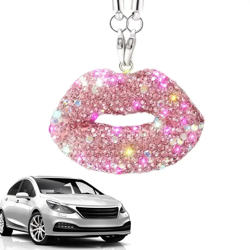 Rear View Mirror Accessories Lips Shiny Car Mirror Metal Car Rear View Bling Decor Mirror Charming Pendant Car Interior Ornament