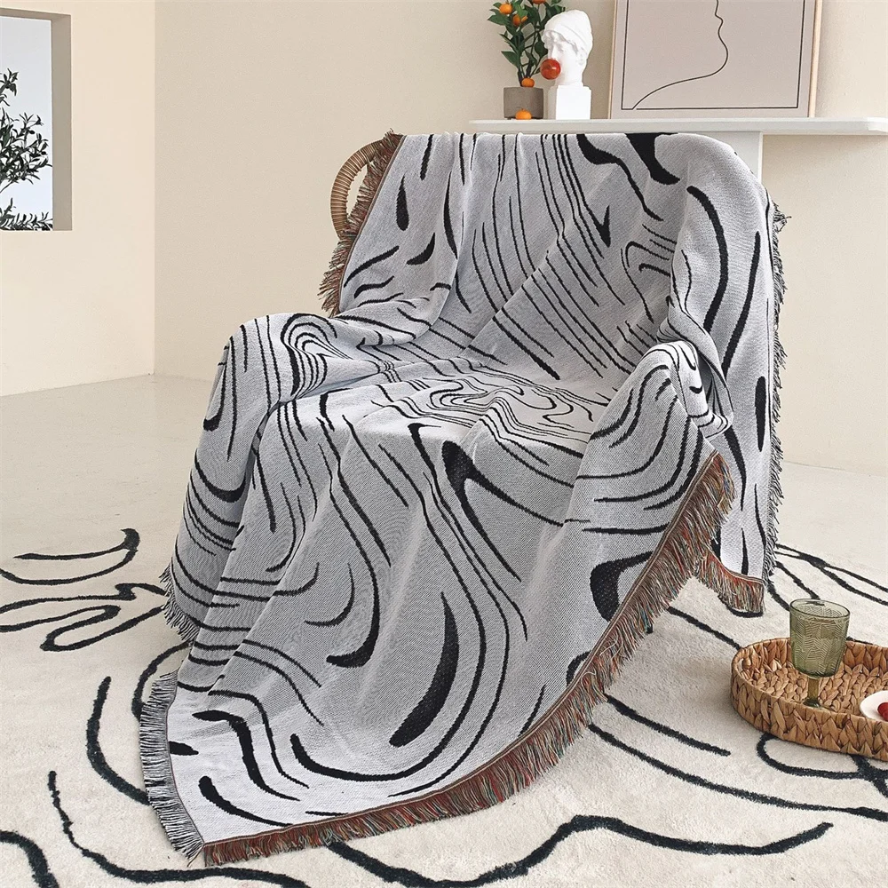 

Boho Irregularity Line Woven Throw Blanket Sofa Chair Bed Cover Carpet Fringed Throwing Blanket Bedspread Tapestry Home Outdoor