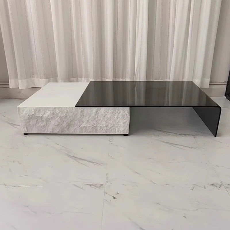 

Simple wabi sand wind travertine coffee table Italian light luxury designer acrylic short square combination tea table