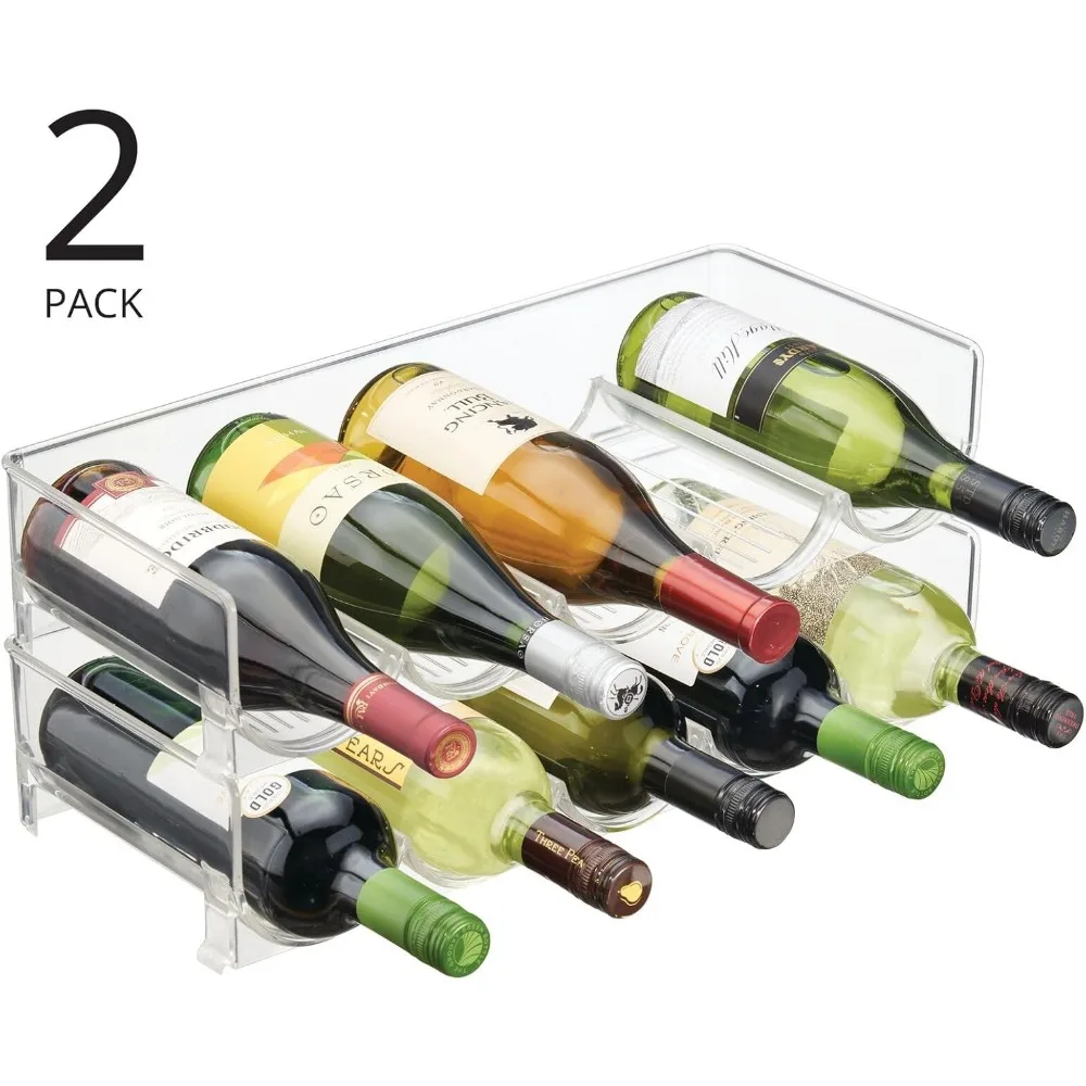 Stackable Plastic Water Bottle and Wine Rack Organizer for Kitchen, Holds 5 Bottles Each, 2-Pack Clear