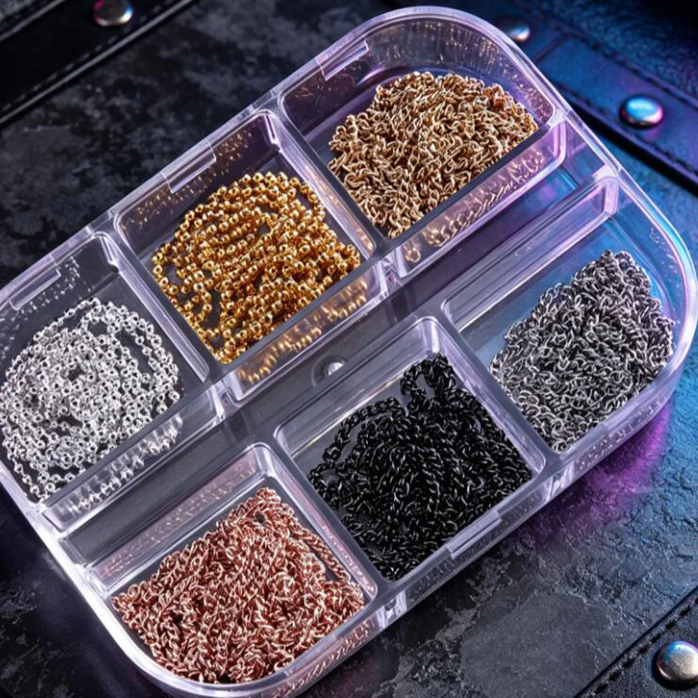 12er-Set 3D Gold Silber Dunkelgrau Roségold Nagelketten Gothic Punk Metallketten Nagelkunst-Charms Legierungsketten Maniküre Nageldekorationen