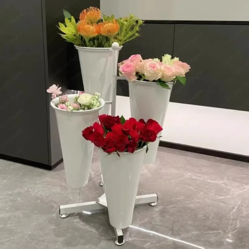 Eco-friendly Multi-layer Iron Bucket Rack Flower Display Shop Floor Display Rack Wedding Metal Material
